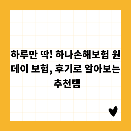 하루만 딱! 하나손해보험 원데이 보험, 후기로 알아보는 추천템