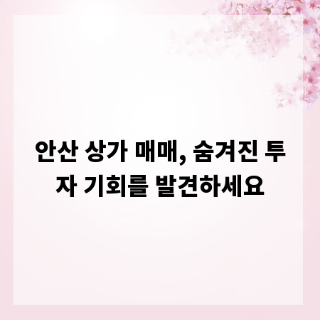 안산 상가 매매, 숨겨진 투자 기회를 발견하세요