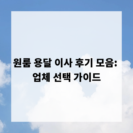원룸 용달 이사 후기 모음: 업체 선택 가이드
