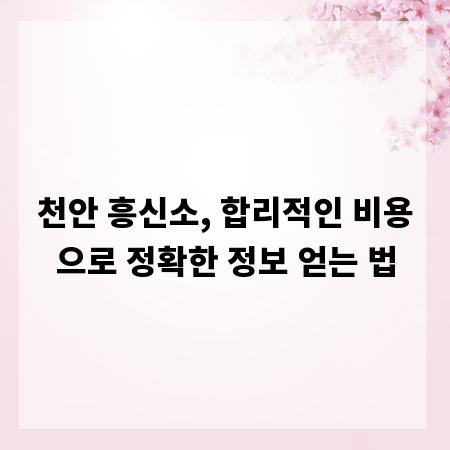 천안 흥신소, 합리적인 비용으로 정확한 정보 얻는 법