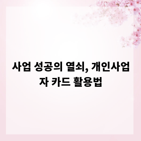 사업 성공의 열쇠, 개인사업자 카드 활용법
