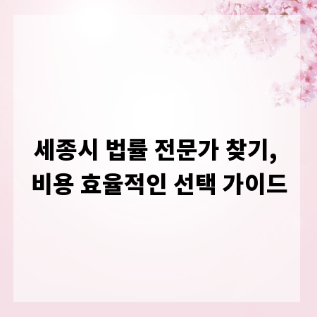 세종시 법률 전문가 찾기, 비용 효율적인 선택 가이드