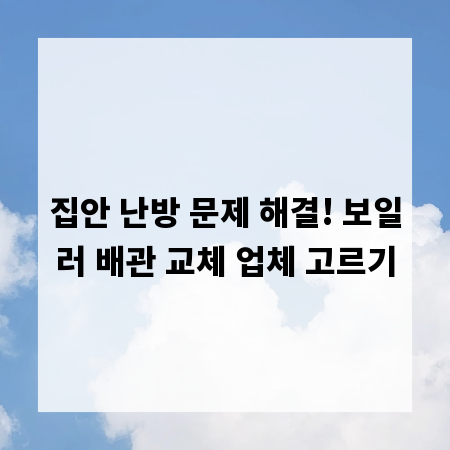 집안 난방 문제 해결! 보일러 배관 교체 업체 고르기