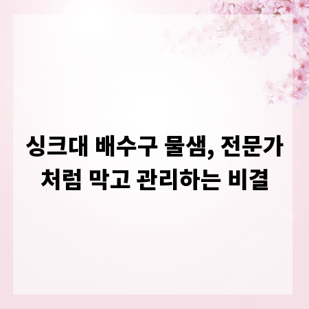 싱크대 배수구 물샘, 전문가처럼 막고 관리하는 비결