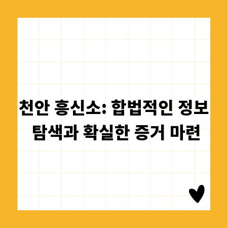 천안 흥신소: 합법적인 정보 탐색과 확실한 증거 마련