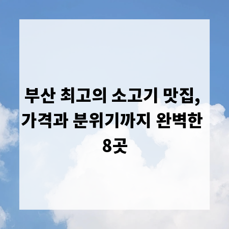 부산 최고의 소고기 맛집, 가격과 분위기까지 완벽한 8곳