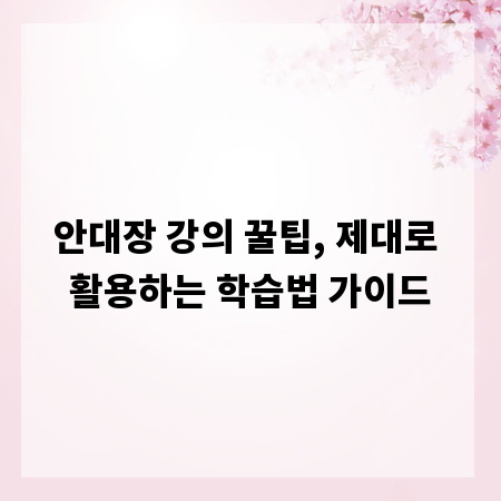 안대장 강의 꿀팁, 제대로 활용하는 학습법 가이드