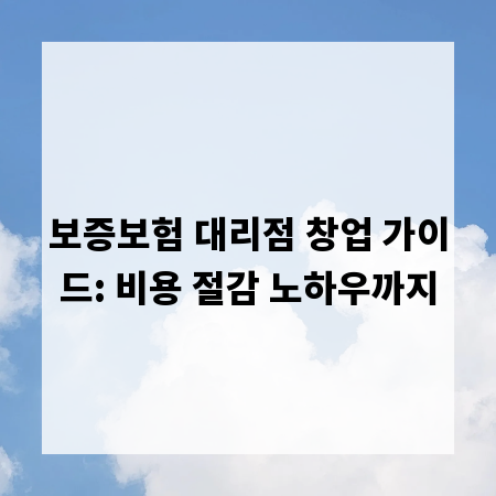보증보험 대리점 창업 가이드: 비용 절감 노하우까지