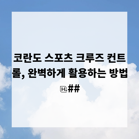 코란도 스포츠 크루즈 컨트롤, 완벽하게 활용하는 방법
##