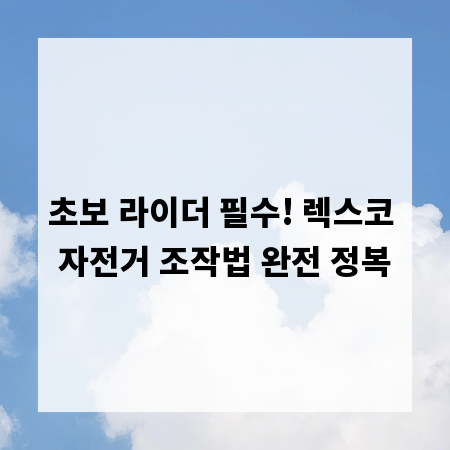 초보 라이더 필수! 렉스코 자전거 조작법 완전 정복