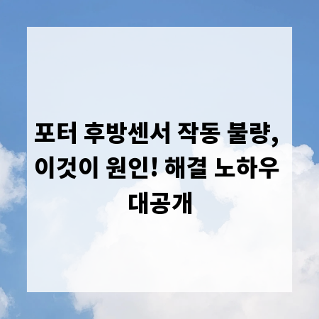포터 후방센서 작동 불량, 이것이 원인! 해결 노하우 대공개