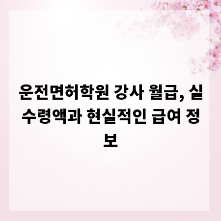 운전면허학원 강사 월급, 실수령액과 현실적인 급여 정보