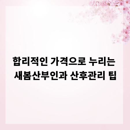 합리적인 가격으로 누리는 새봄산부인과 산후관리 팁