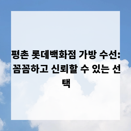 평촌 롯데백화점 가방 수선: 꼼꼼하고 신뢰할 수 있는 선택
