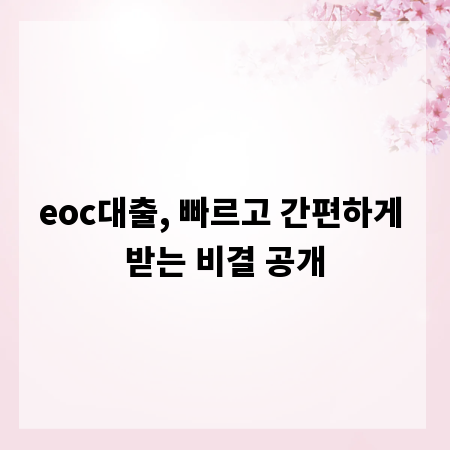 eoc대출, 빠르고 간편하게 받는 비결 공개