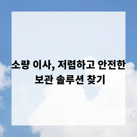소량 이사, 저렴하고 안전한 보관 솔루션 찾기