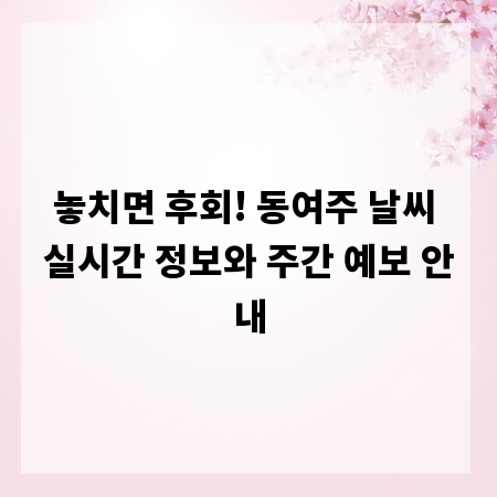 놓치면 후회! 동여주 날씨 실시간 정보와 주간 예보 안내