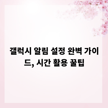 갤럭시 알림 설정 완벽 가이드, 시간 활용 꿀팁